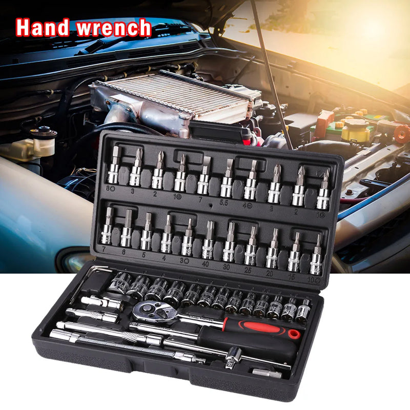 46pcs Socket Wrench Set Ratchet Spanner Multi-functional Car Repair Tool Professional Mechanical Workshop Tools Kit Motorcycle