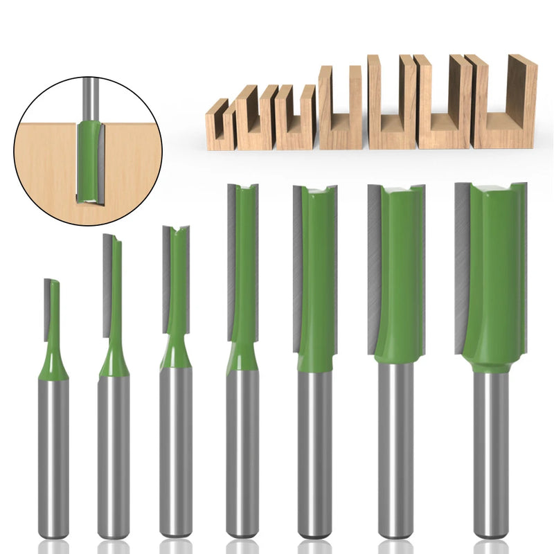 7Pcs 2Flute Clean Straight Bit Woodworking Tools Router Bit Set For Wood Tungsten Carbide Endmill Milling Cutter 1/4" 6mm Shank