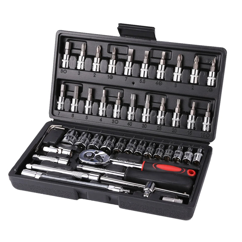 46pcs Socket Wrench Set Ratchet Spanner Multi-functional Car Repair Tool Professional Mechanical Workshop Tools Kit Motorcycle