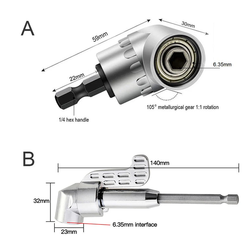 105 Degree Angle Screwdriver Set Holder Adapter Adjustable Bits Nozzles Angle Screw Driver Tool 1/4" Inch Magnetic Angle Driver