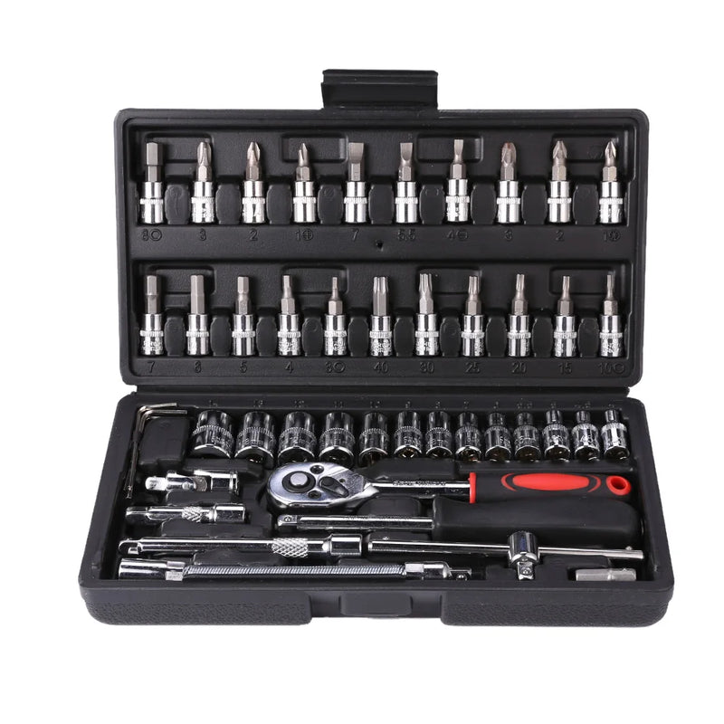 46pcs Socket Wrench Set Ratchet Spanner Multi-functional Car Repair Tool Professional Mechanical Workshop Tools Kit Motorcycle