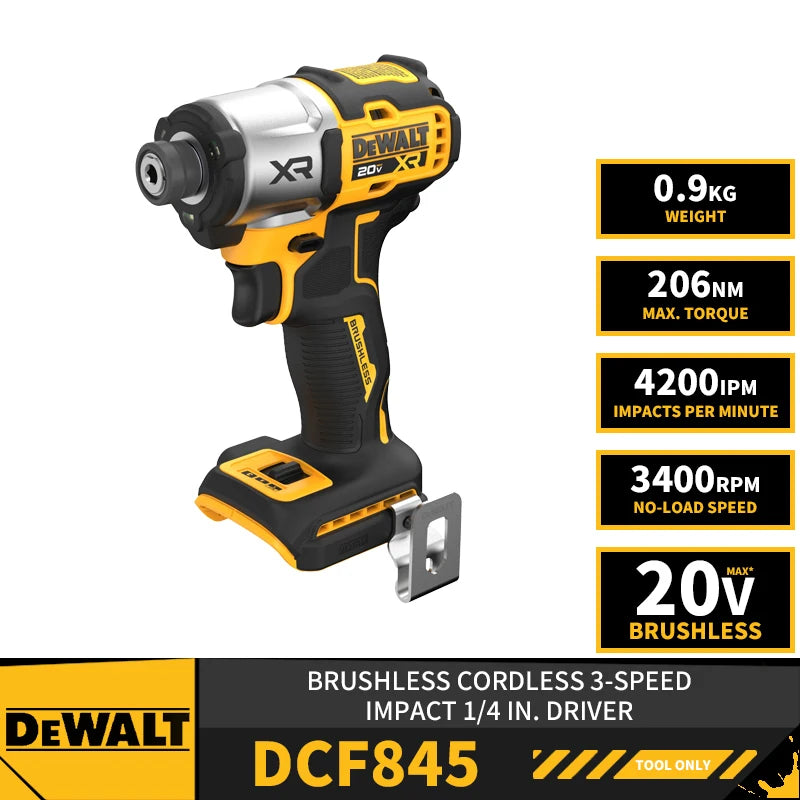 DEWALT DCF845 Brushless Cordless 3-Speed Impact 1/4 in. Driver 20V Lithium Power Tools 3400RPM 206NM