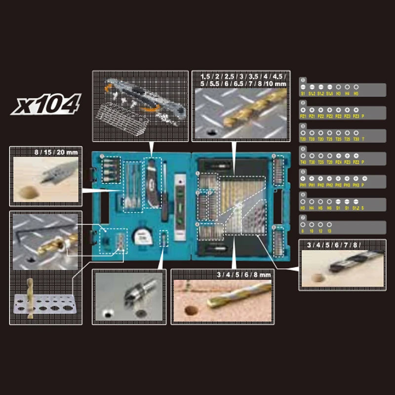 Makita D-31778 104Pc Metric Bit And Hand Tool Set Power Tool Accessories