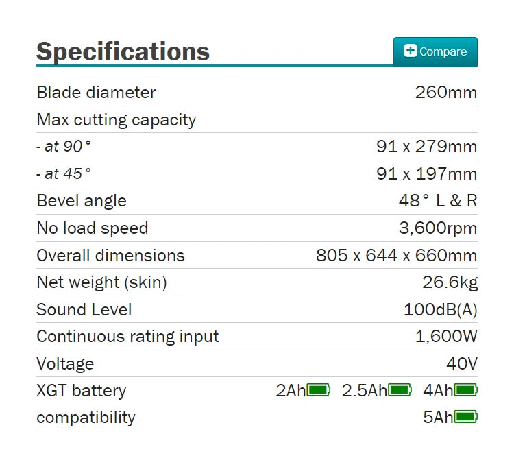 Makita LS004GZ XGT Brushless Cordless 260MM(10-1/4")Slide Compound Mitre Saw 40V Lithium Power Tools