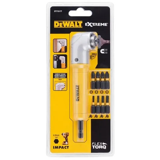 DEWALT DT71517T-QZ 90°Right Angle Attachment 10 Piece Set With 9 x 25MM Screwdriver Bits Power Tool Accessories