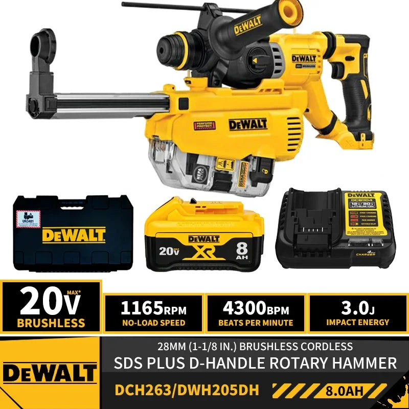 DEWALT DCH263 Kit 28MM 1-1/8in Brushless Cordless SDS D-Handle Rotary Hammer 20V DWH205DH Hammer Drill With Battery Charger