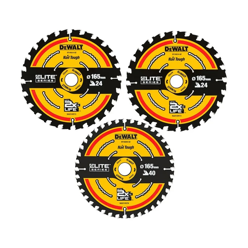 DEWALT DT10397 165MM CIRCULAR SAW BLADE ELITE SERIES: ELITE Circular Saw Blade 2x165MM 24T 1x165MM 40T 3PACK