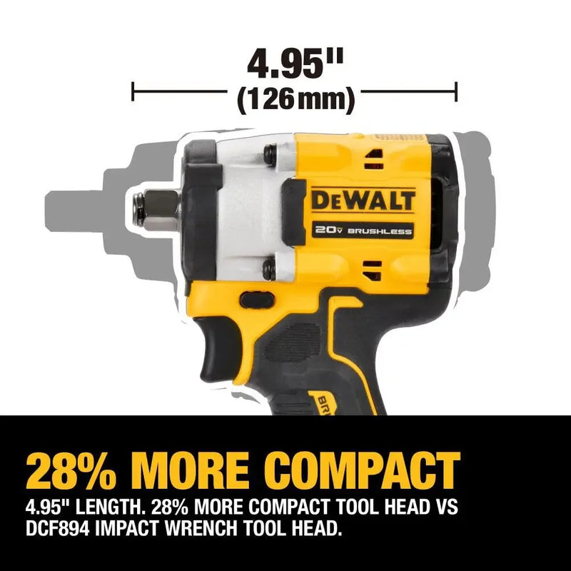 DEWALT DCF921 Kit ATOMIC™ 1/2in Brushless Cordless Impact Wrench With Hog Ring Anvil 20V Lithium Power Tool With Battery Charger