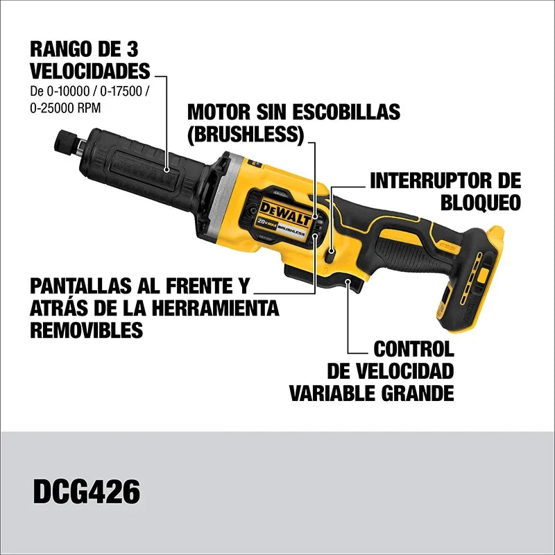 DEWALT DCG426 Kit 1-1/2in Brushless Cordless Variable Speed Die Grinder 20V Lithium Power Tools 25000RPM With Battery Charger