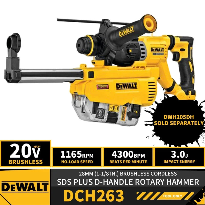 DEWALT DCH263 28MM 1-1/8in Brushless Cordless SDS PLUS D-Handle Rotary Hammer 20V DWH205DH Hammer Impact Drill 4300BPM 3J