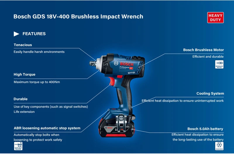 BOSCH GDS 18V-400 Cordless Impact Wrench 400NM 3700IPM 18V Professional Lithium Power Tools