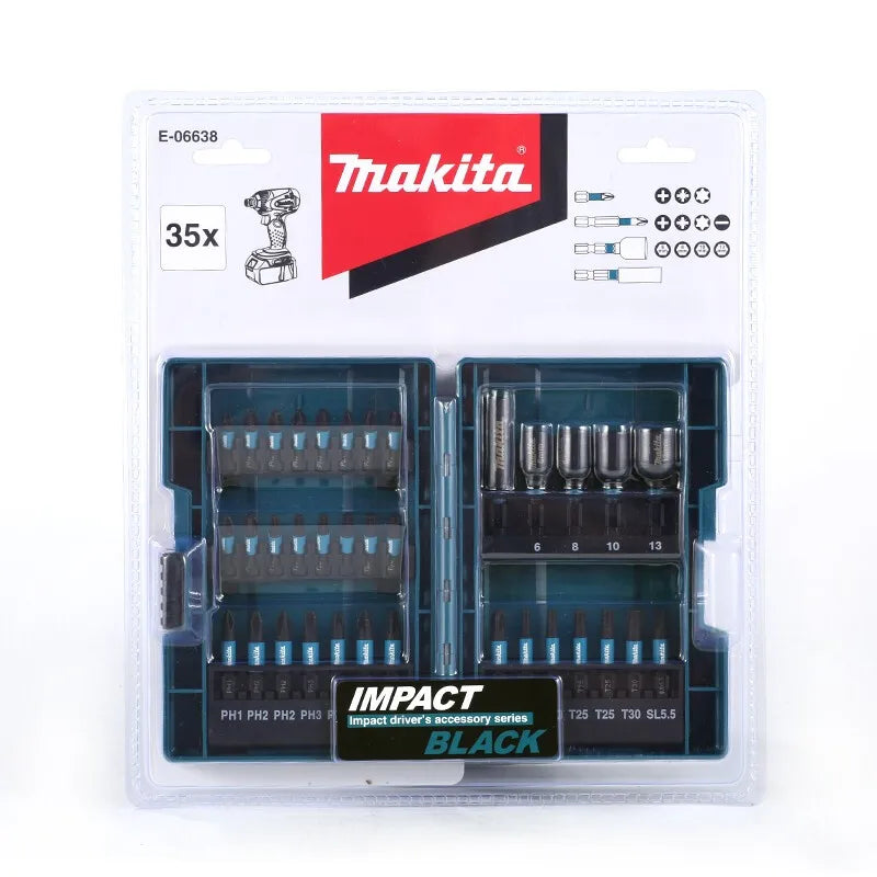 Makita E-06638 Impact Driver Bit Socket Set of 35 Hex Shaft 0.25 Inch (6.35 Mm) Shank With Case