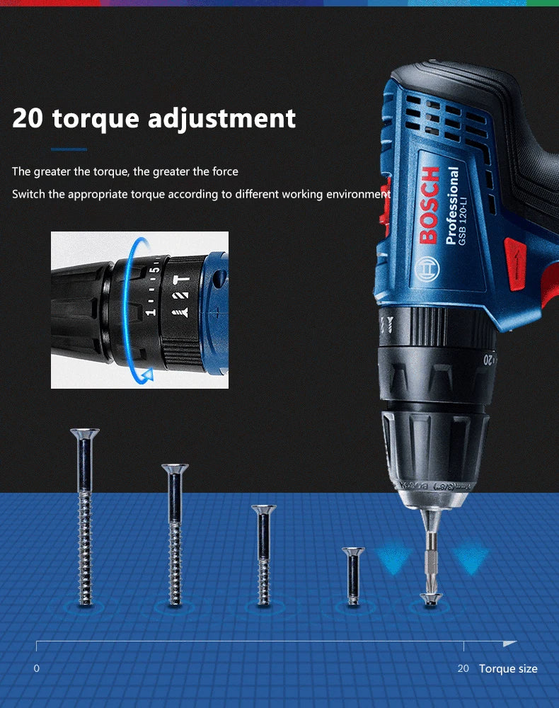 BOSCH GSR 120-LI Cordless Compact Drill Driver 12V Electric Screwdriver Lithium Battery Power Tools 1500RPM 30NM