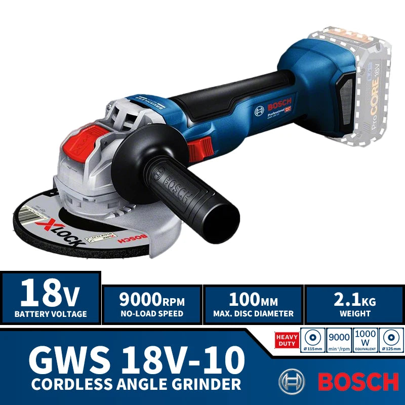 BOSCH GWS 18V-10 Cordless 100MM Angle Grinder 18V Lithium Power Tools 9000RPM