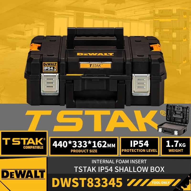 DEWALT DWST83345-1 TSTAK II FlatTop Lockable Storage Tote Toll Storage Drill Driver Wrench Hammer Angle Grinder Tool Kit Box