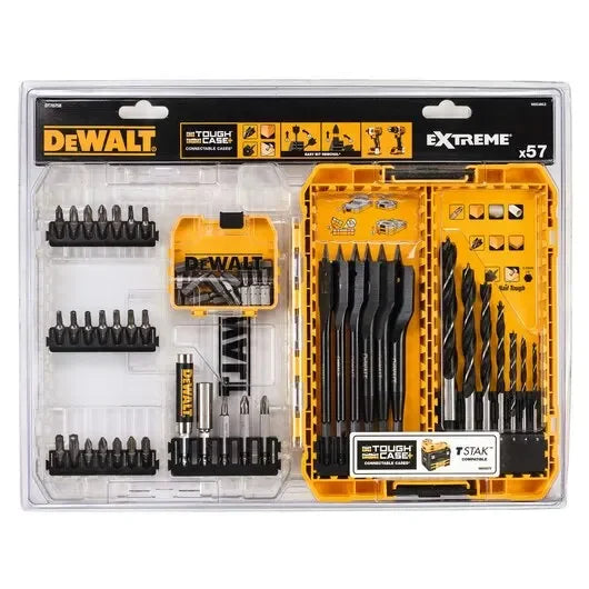 DEWALT DT70758 57PC Drill Drive Set with Brad Point and Extreme Flatwood Bits Tool Accessories For Woodworking Home Openings