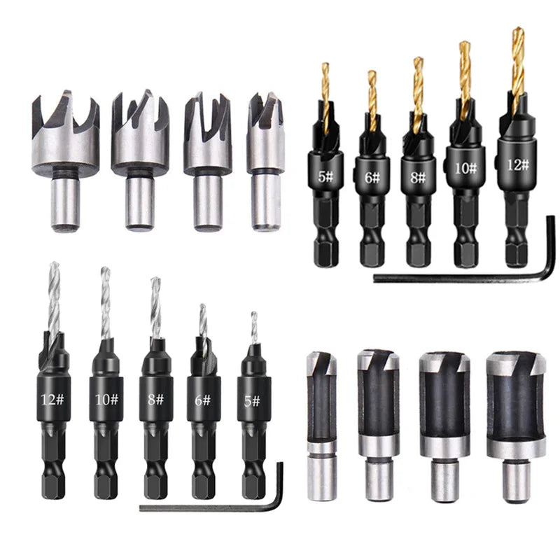 Wood Plug Cutter Drill Cutting Tool Drill Bit Set Straight And Tapered Taper Woodworking Cork Drill Bit 5/8" 1/2" 3/8" 1/4"