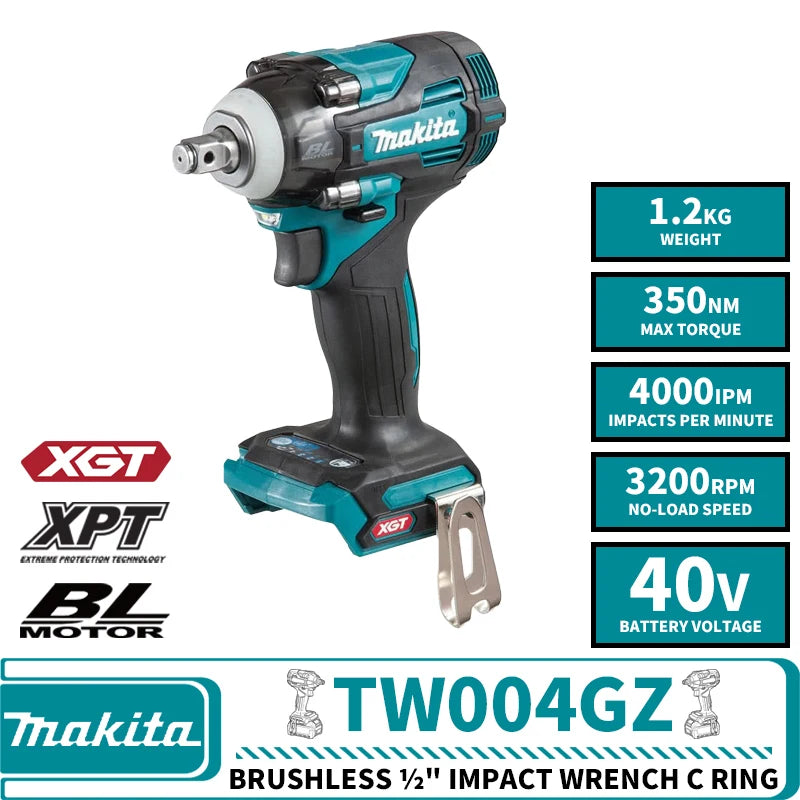 Makita TW004GZ Brushless Cordless ½" Impact Wrench C ring 40V Lithium Power Tools 3200RPM 350NM