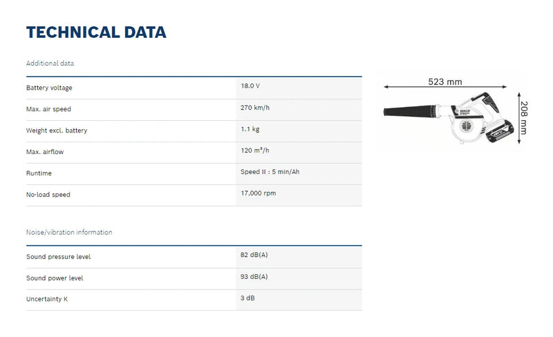 BOSCH GBL 18V-120 Cordless Air Blower 18V Lithium Power Tools 17000RPM 270KM/H