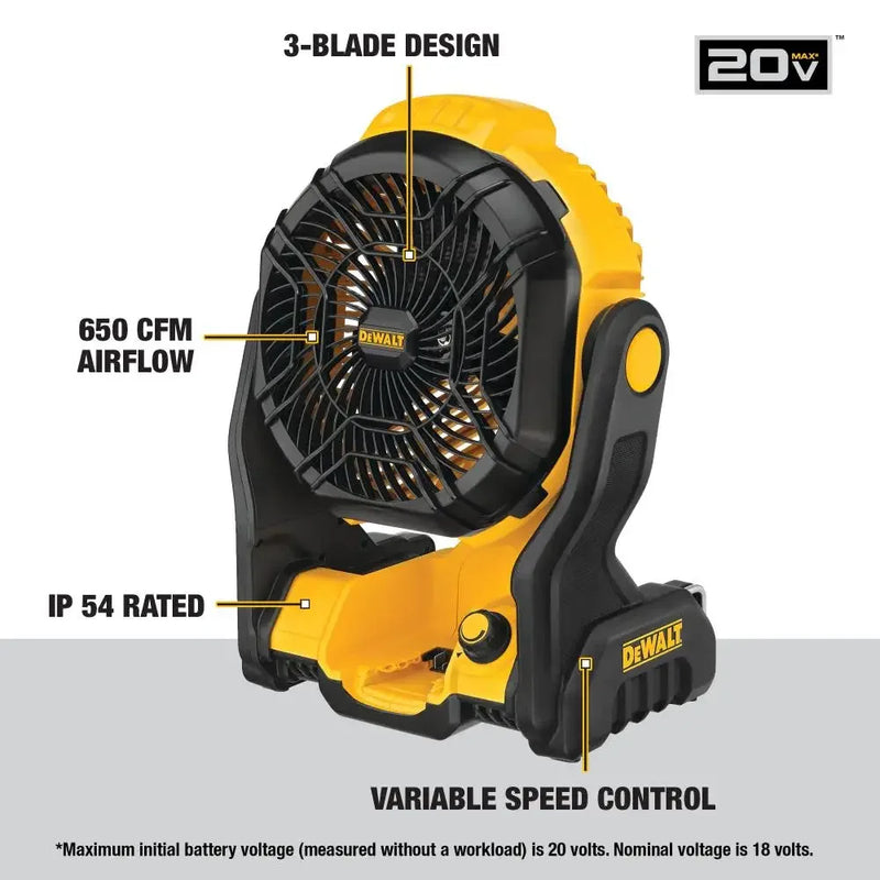 DEWALT DCE512 Cordless Jobsite Fan 20V Lithium Power Tools 3000RPM