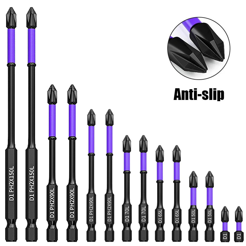 Magnetic Impact Phillips Bit Anti-Slip Long Screwdriver Bit Set Hex Shank Cross Impact Driver Bit for Power Drilling