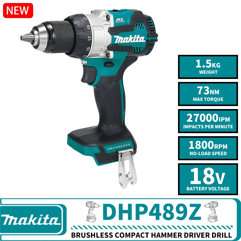 Makita DDF489Z DHP489Z Brushless Cordless Compact Hammer Driver Drill LXT  18V Lithium Power Tools 1800RPM 73NM