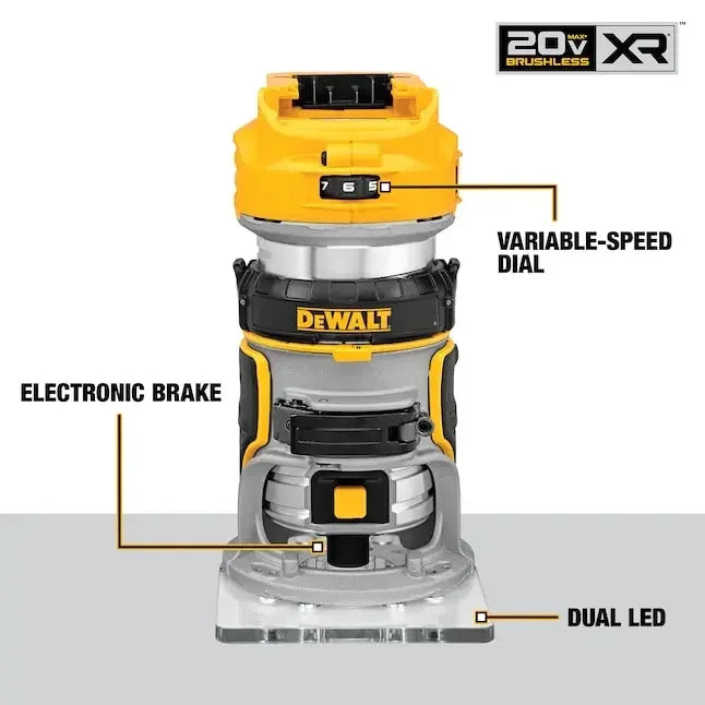 DEWALT DCW600 Kit Brushless Cordless Router Electric Trimmer Depth Adjusting 20V Woodworking Slotting Trimming Battery Charger