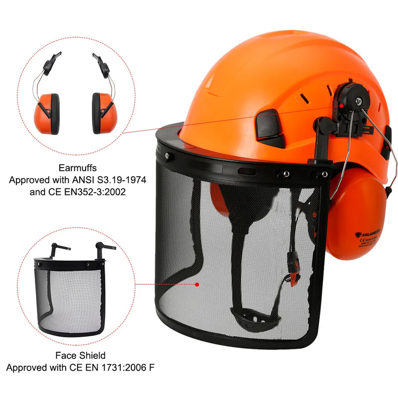 Industrial Forestry Safety Helmet Visor Earmuffs Chainsaw Arborist Logging Hard Hat Goggles CE ABS Construction Working Hard Cap