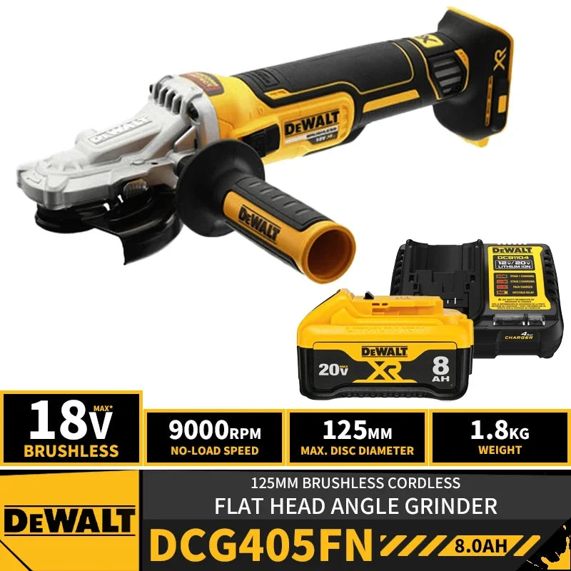 DEWALT DCG405FN Kit 125MM Brushless Cordless Flat Head Angle Grinder 18V Lithium Power Tools 9000RPM With Battery Charger