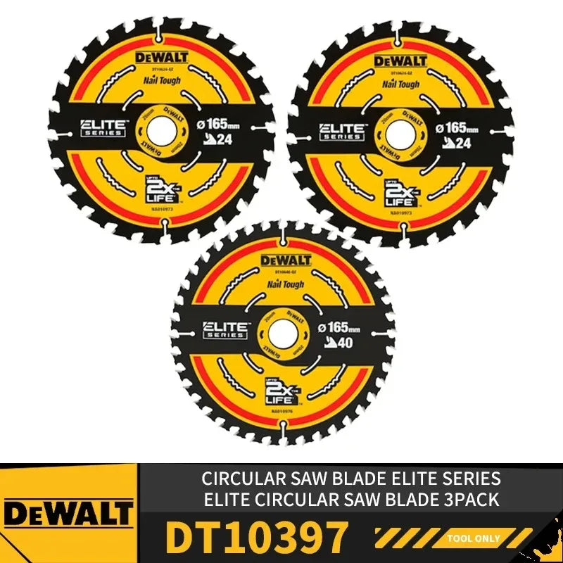 DEWALT DT10397 165MM CIRCULAR SAW BLADE ELITE SERIES: ELITE Circular Saw Blade 2x165MM 24T 1x165MM 40T 3PACK