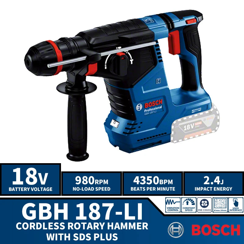 BOSCH GBH 187-LI Brushless Cordless Rotary Hammer With SDS PLUS 18V Lithium Power Tools 4350BPM 2.4J