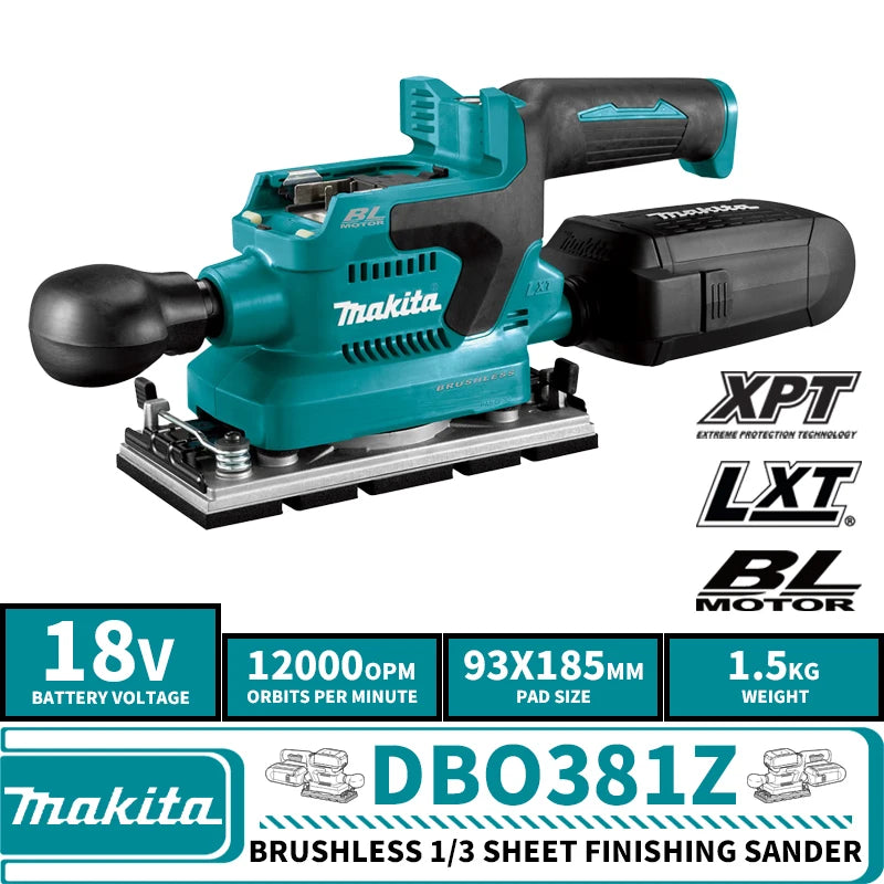 Makita DBO380Z DBO381Z Brushless Cordless 1/3 Sheet Finishing Sander 18V Lithium Power Tools LXT