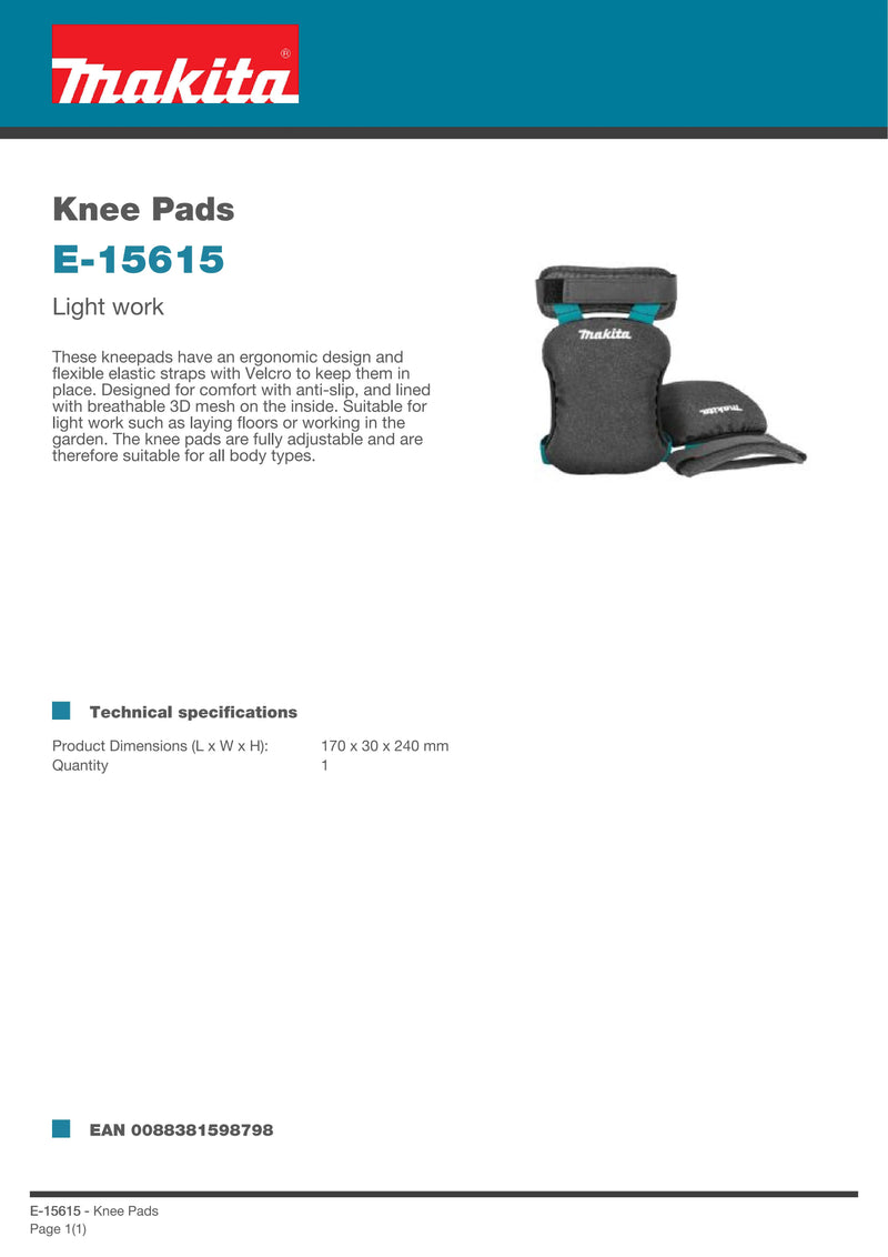 Makita E-15615 Knee Pads Power Tool Accessories