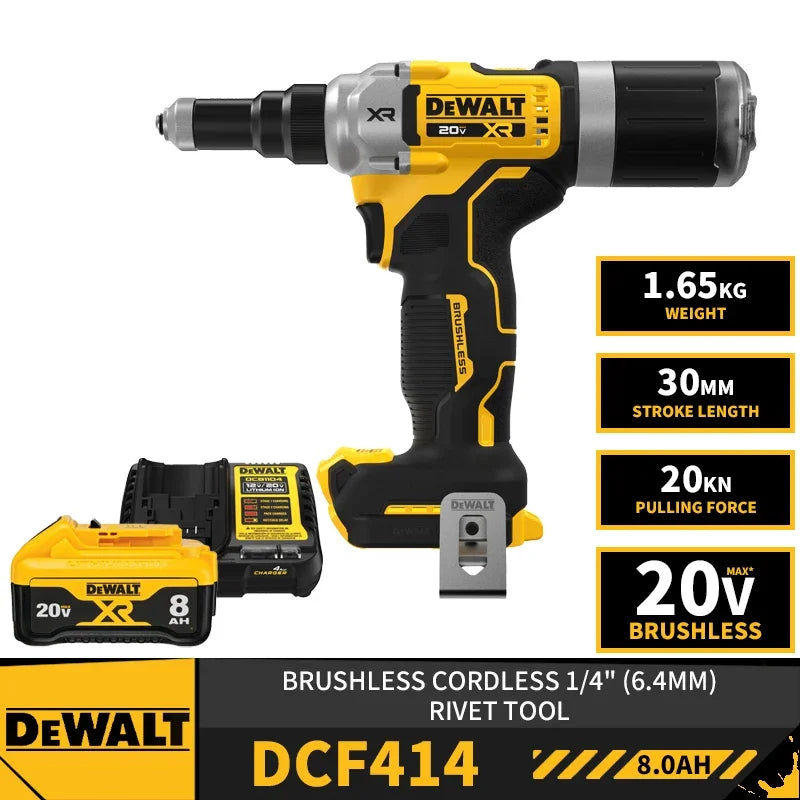 DEWALT DCF414 Kit Brushless Cordless 1/4" (6.4MM) Rivet Tool 20V Lithium Power Tools 20KN With Battery Charger