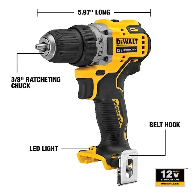 DEWALT DCD701MD1E Brushless Cordless 3/8in Drill Driver 12V Lithium Power Tools 1500RPM 57.5NM With Battery Charger