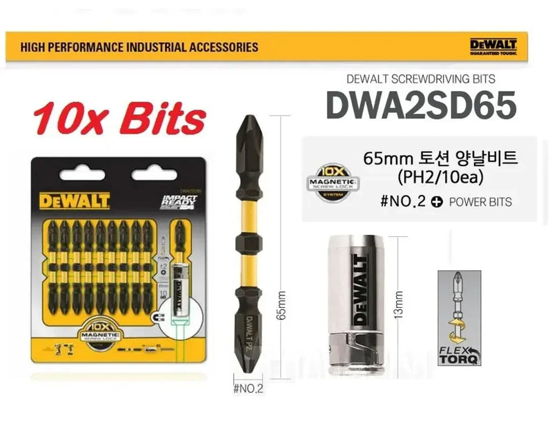 DEWALT DWA2SD65 10PCS 65mm Torsion Bit With 13MM Magnetizer Power Tool Accessories