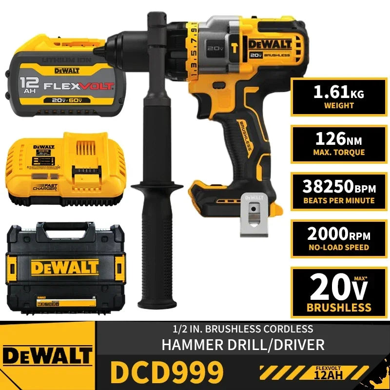 DEWALT DCD999 Kit 1/2in Brushless Cordless Hammer Drill Driver 20V Hammer Impact Drill 38250BPM 126NM With Battery Charger