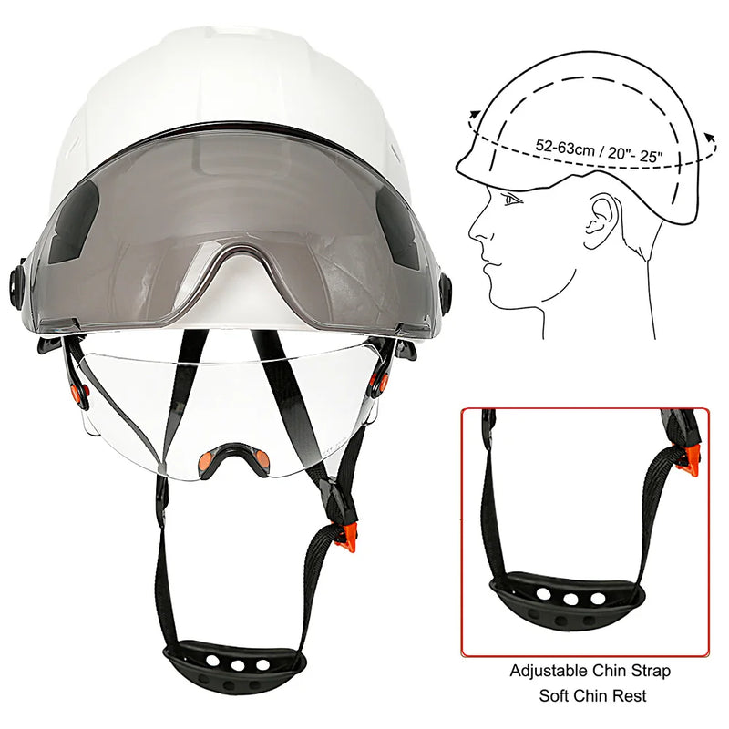 CE Construction Safety Helmet With Visor Built In Goggles For Engineer ABS Hard Hat ANSI Industrial Work Cap Head Protection New