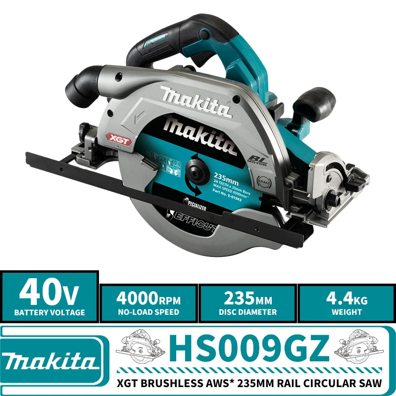 Makita HS009GZ XGT Brushless AWS* 235MM 9-1/4" Rail Circular Saw 40V Renovation Team Lithium Power Tools Wood Saw 4000RPM