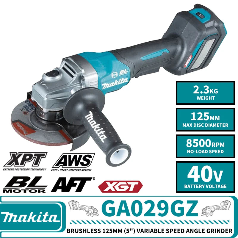 Makita GA029GZ XGT Brushless Cordless 125mm (5") Variable Speed Paddle Switch Angle Grinder 40V Lithium Power Tools 8500RPM