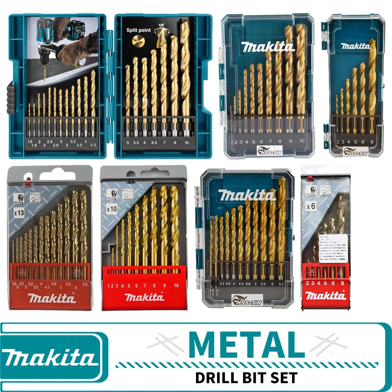 Makita D-67527 D-72833 D-72855 D-43555 D-43561 D-72849 D-43577 Hss-Tin Metal Drill Bit Set Power Tool Accessories