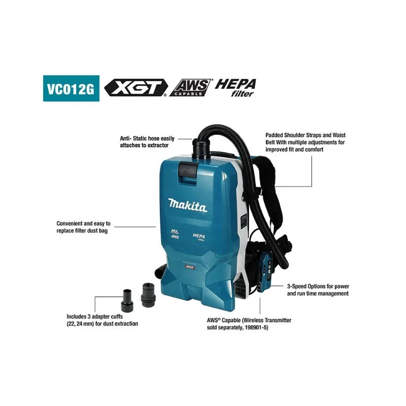 Makita VC011GZ VC012GZ Brushless Cordless Backpack Vacuum XGT AWS