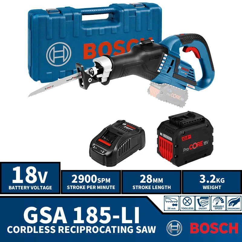 BOSCH GSA 185-LI Kit Brushless Cordless Reciprocating Saw BITURBO 18V Lithium Power Tools With Battery Charger