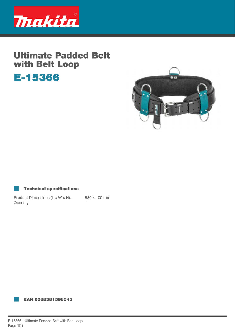 Makita E-15366 Ultimate Padded Belt with Belt Loop Power Tool Accessories