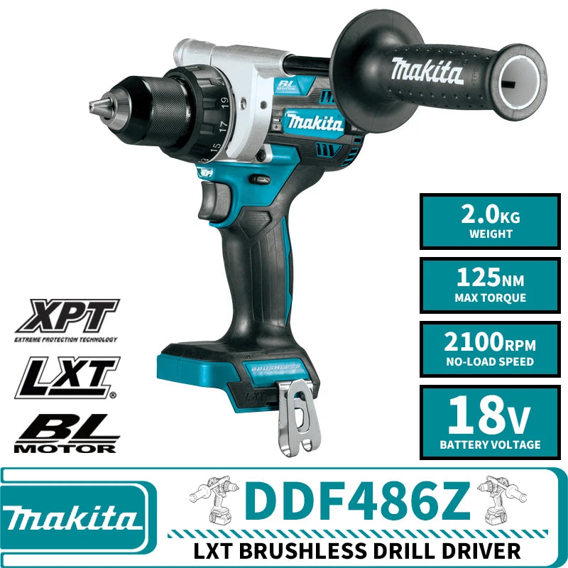 Makita DDF486Z LXT Brushless Cordless Drill Driver 18V Lithium Power Tools 2100RPM 125NM