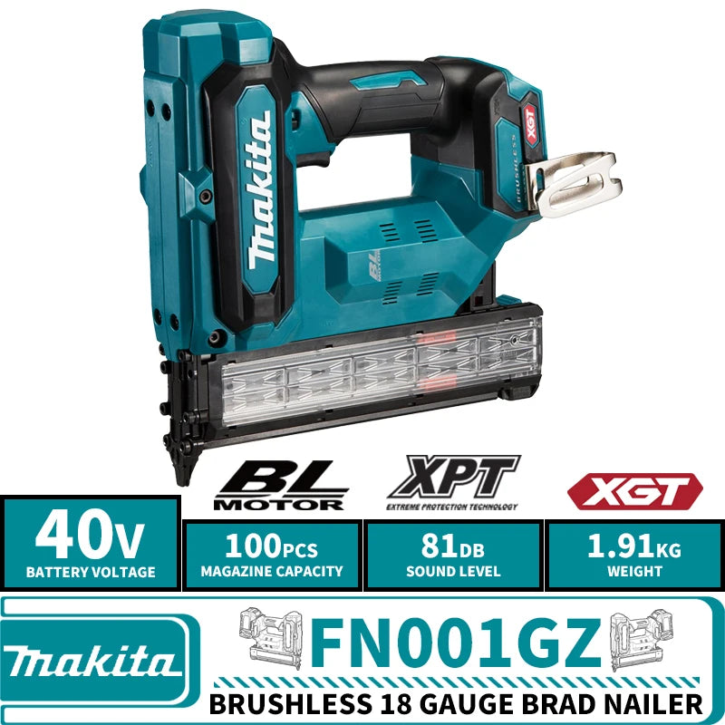 Makita FN001GZ Brushless Cordless 18 Gauge Brad Nailer 40V XGT Lithium Power Tools Nail Gun