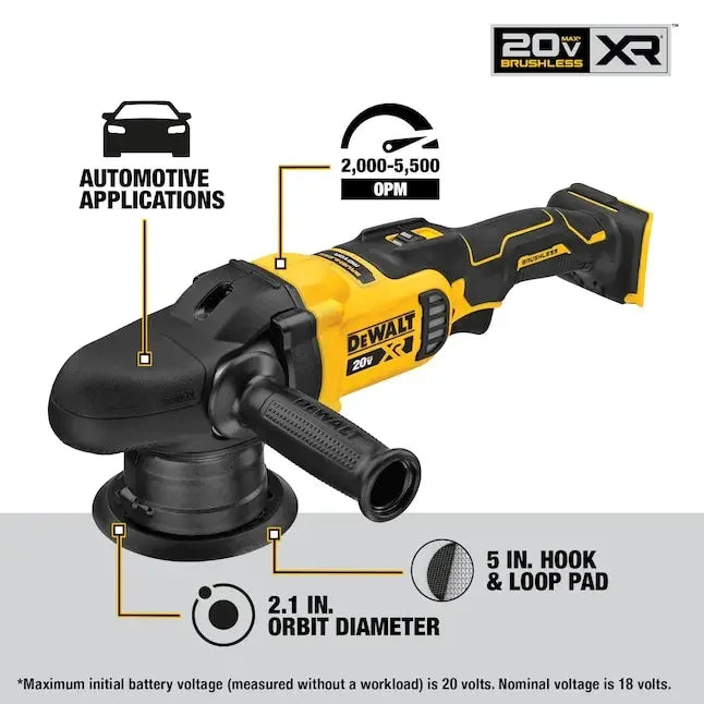 DEWALT DCM848 Kit 125MM 5in Brushless Cordless Variable-Speed Random Orbit Polisher 20V Lithium Power Tools With Battery Charger