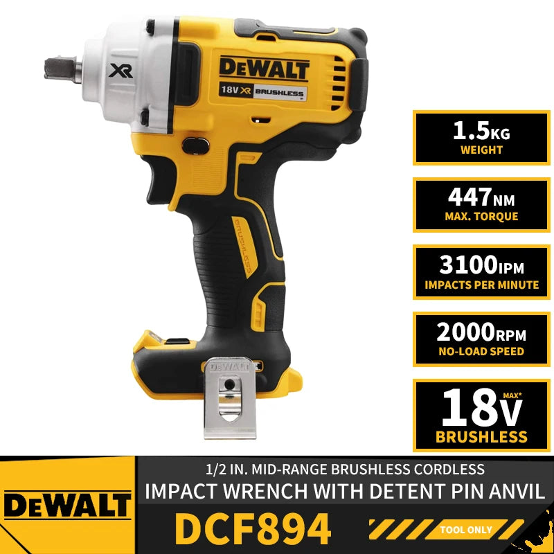 DEWALT DCF894 1/2in Mid-Range Brushless Cordless Impact Wrench With Detent Pin Anvil 18V Lithium Power Tools High Torque 447NM