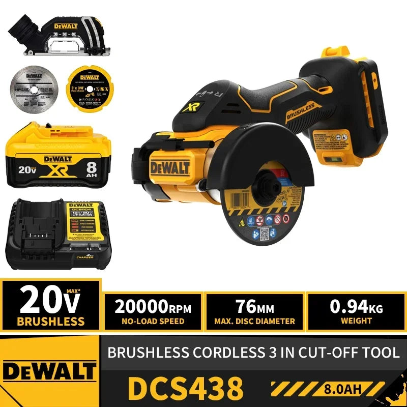 DEWALT DCS438 Kit Brushless Cordless 3in 76MM Cut-Off Tool Grinder 20V Lithium Power Tools 20000RPM With Battery Charger