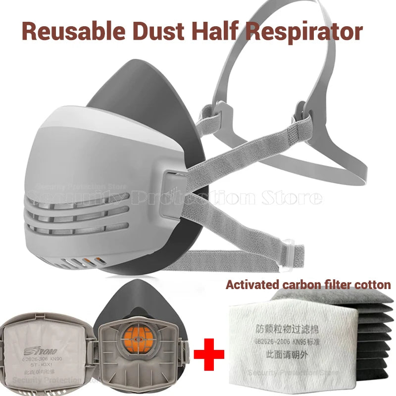 21in1 Dust Mask Carbon Filter Cotton Respirator Half Face Dust-Proof  Anti Industrial Construction Dust Haze Fog Safety Gas Mask